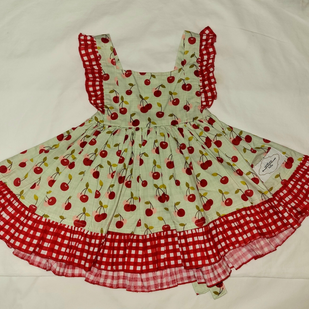 Girls Red Cherry Print Casual Dress with Ruffled Trim